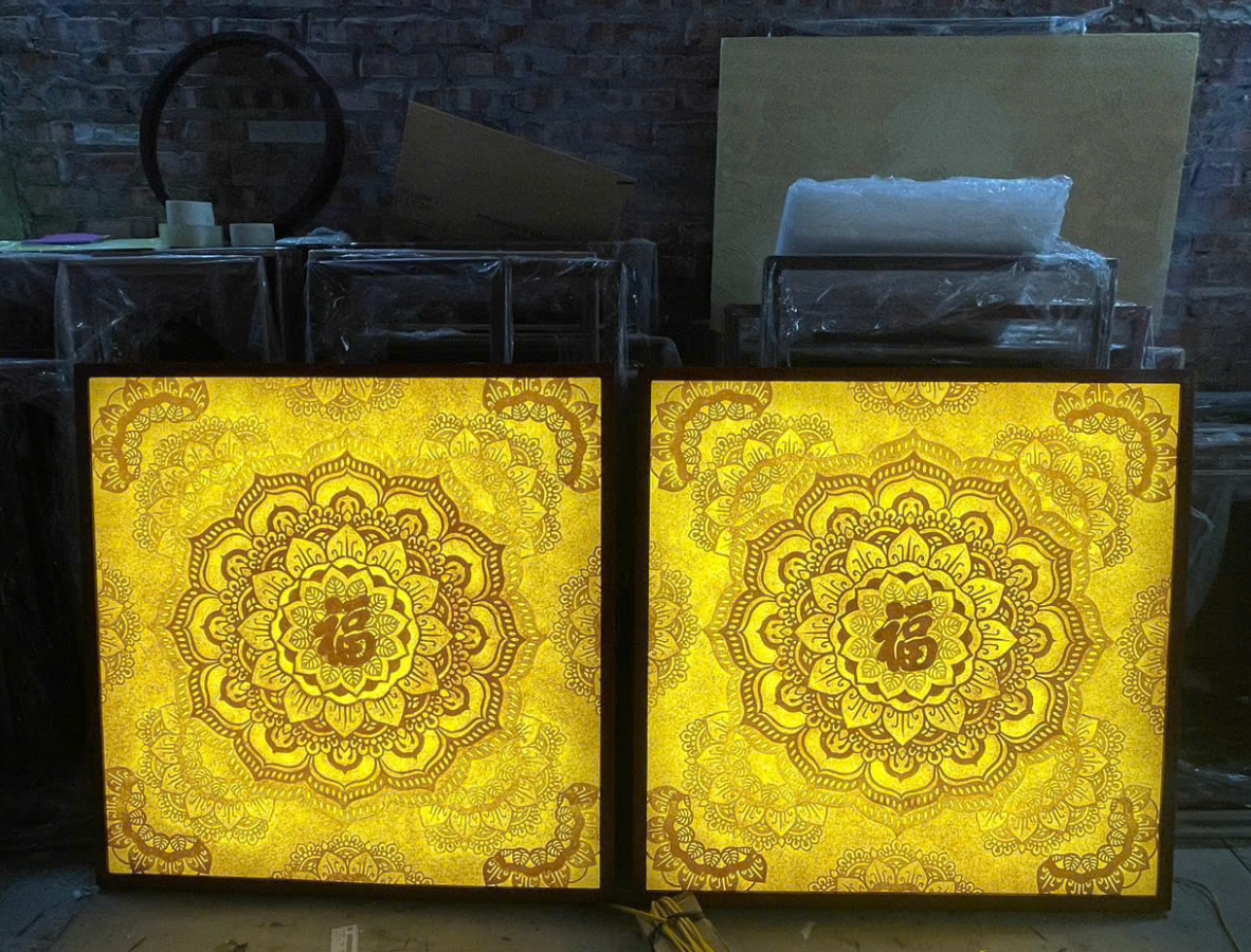 Tranh Trúc Chỉ Hoa Sen Vuông 61x61 cm cho Bàn Thờ